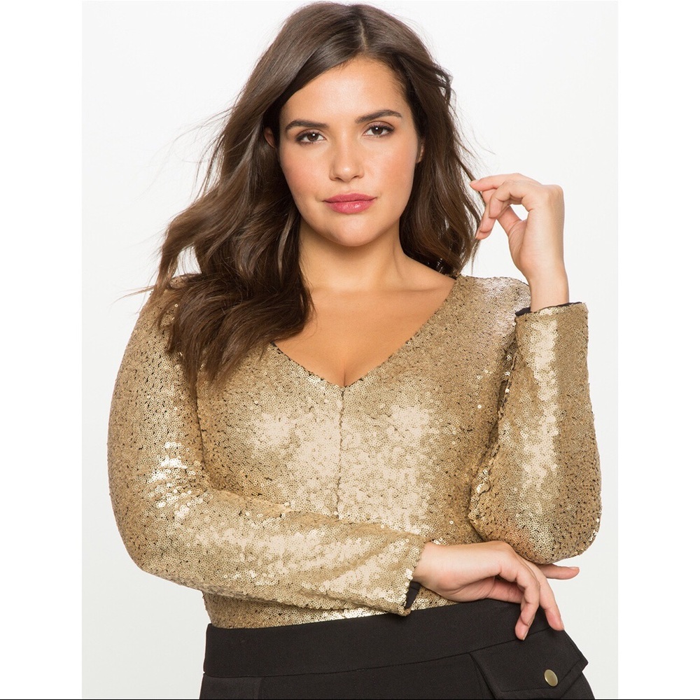 ELOQUII Studio V-Neck Sequin Bodysuit